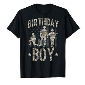 Men's Black Military Birthday Boy T shirt Large NWT